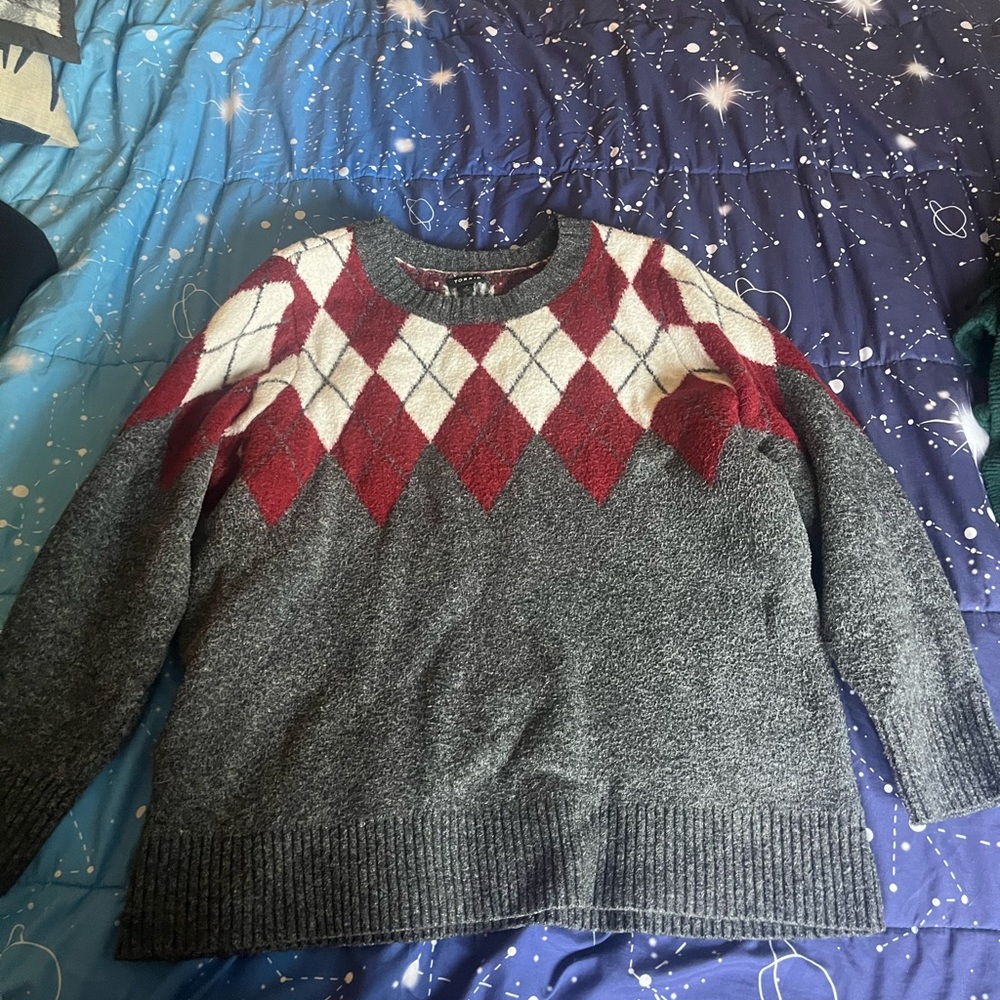 Torrid Red and White Argyle Crewneck Sweater
